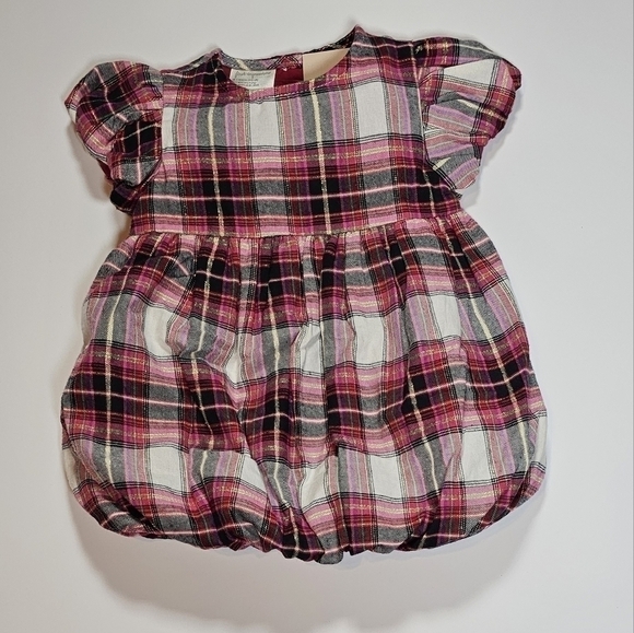 First Impressions Kids Midi Dress Plaid Check Puffer Sleeve Red 12M - Picture 5 of 15